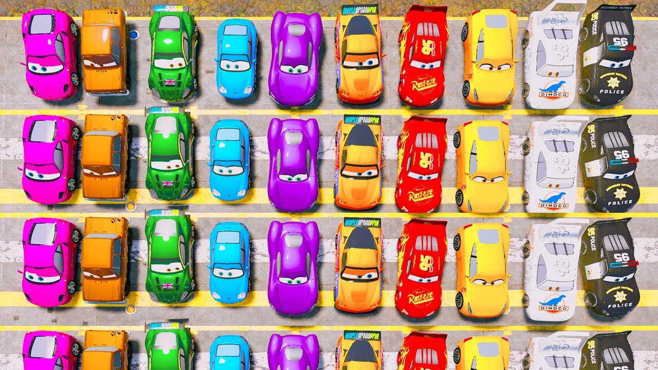 A lot of Cars Jeff Gorvette Lightning McQueen Cruz Ramirez Nigel Gearsley Ferrari Dinoco King