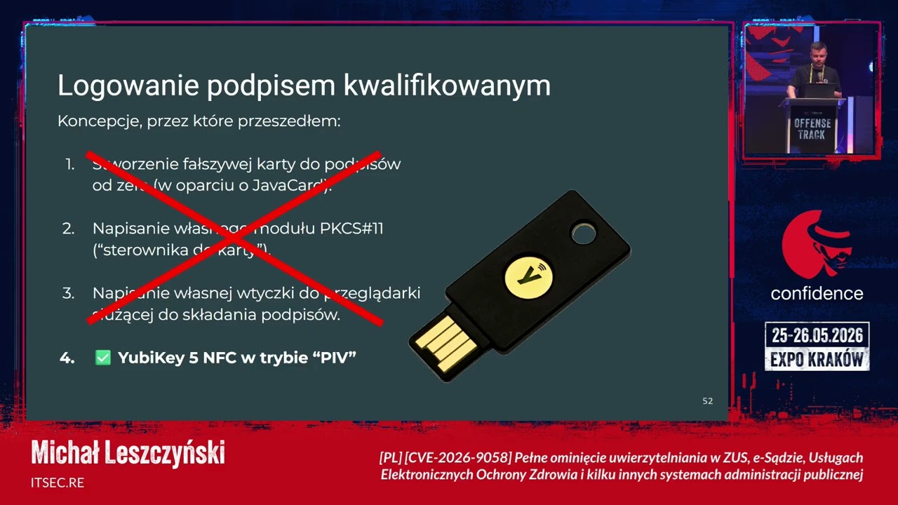 1.1.6 Michał Leszczyński - [PL] [CVE-2026-9058] Pełne ominięcie uwierzytelniania w ZUS, e-Sądzie...