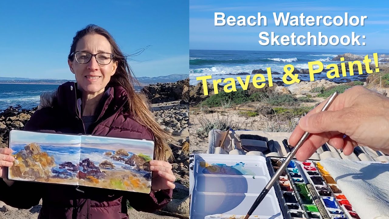 3 Sketchbook Watercolor Beach Paintings | Travel Watercolor Art Vlog in Monterey Bay
