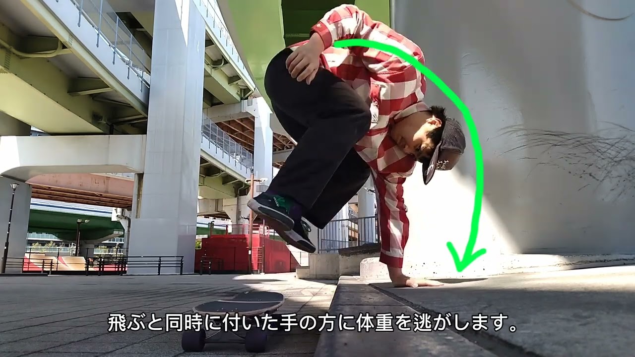 オールドスクールトリック「50/50ハンドプラント」