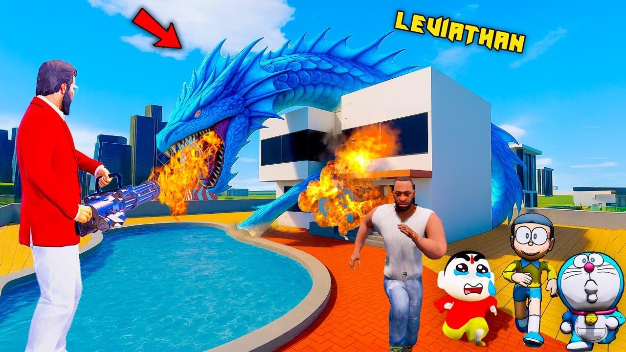 LEVIATHAN Attacked Rampage & Shinchan🤣 In INDIAN BIKE DRIVING 3d 😱In GTA5 Full Fun #gta5 #bommalu