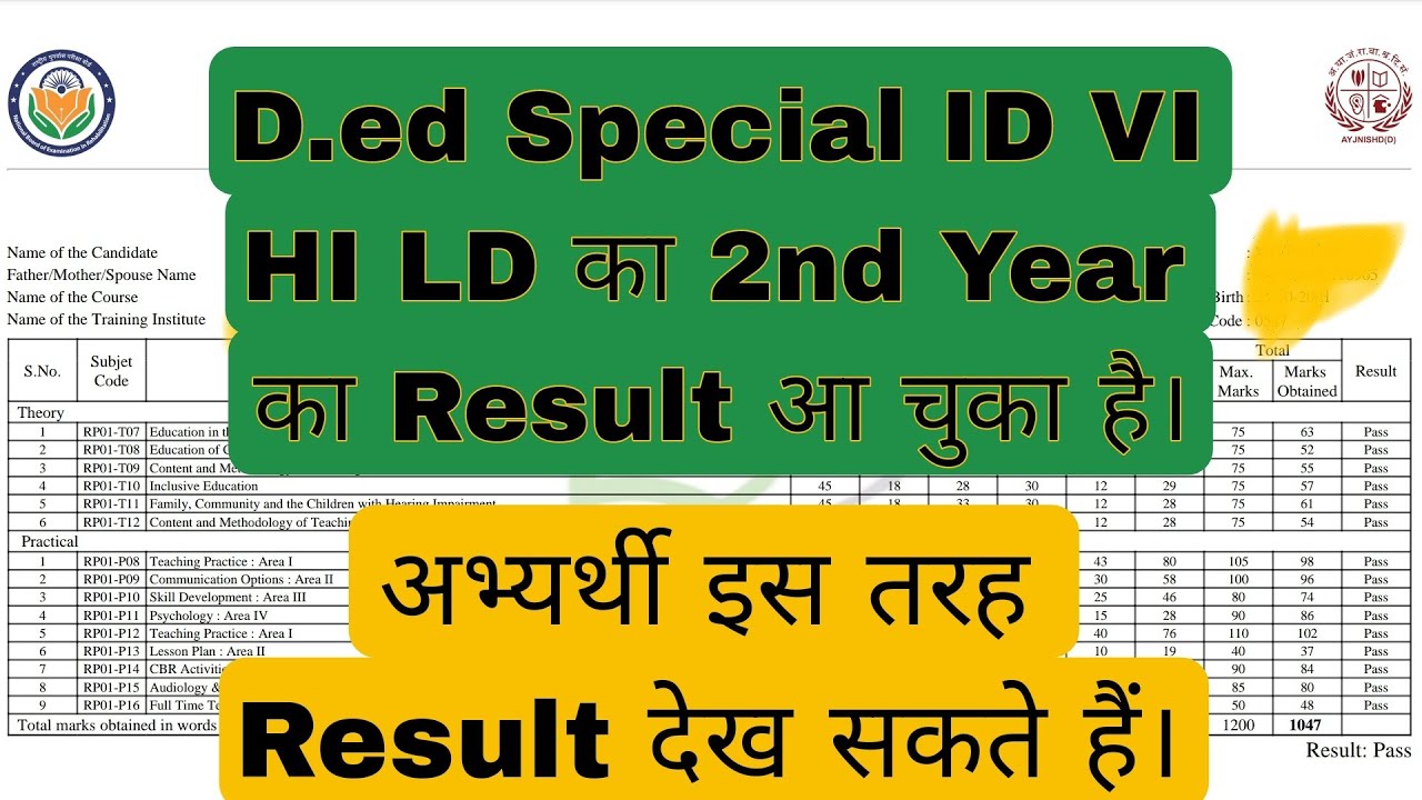 D.ed Special 2nd Year Result Out 2023, HI VI LD ID All Result Declared by NBER , Check Your Result
