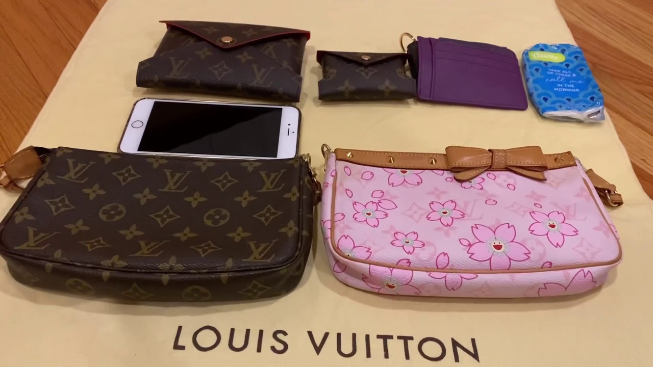 LOUIS VUITTON CHERRY BLOSSOM POCHETTE VS MONOGRAM POCHETTE + KIRIGAMI POCHETTE - What Fits & Style