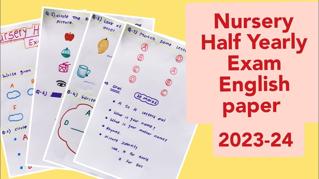 Nursery Half Yearly Exam paper English 2023-24|Nursery1st term Exam paper English|Nursery class Exam