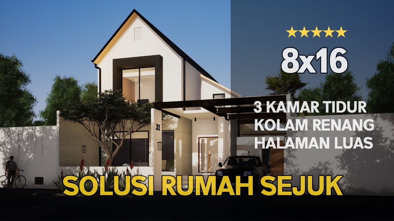 Desain rumah minimalis scandinavian 2 lantai ukuran 8 x 16 meter