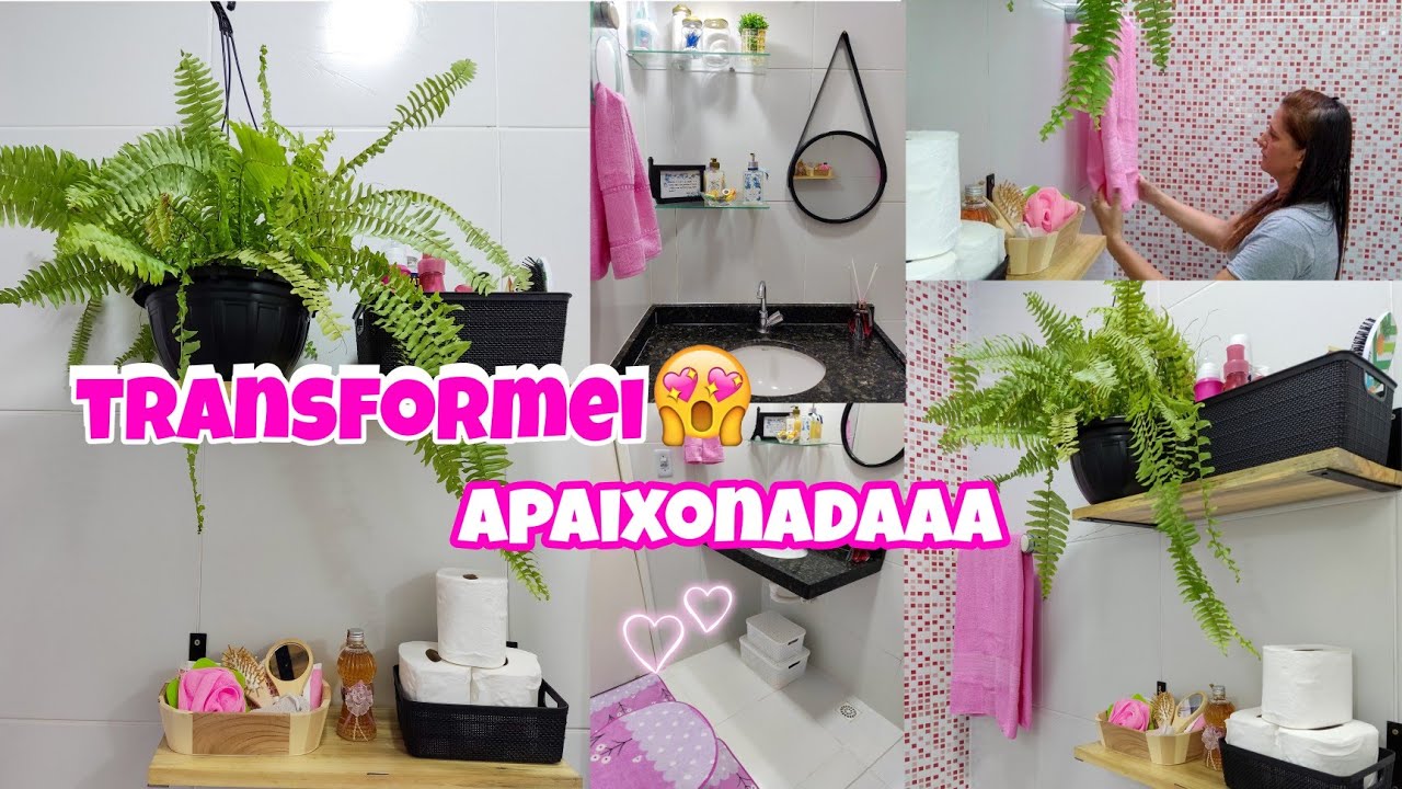 TRANSFORMEI MEU BANHEIRO COM PRATELEIRAS😱NOVA DECORAÇÃO COM PLANTA🪴TAPETE NOVO🤩APAIXONADA💝🖤🥰FAXINA🥵✨