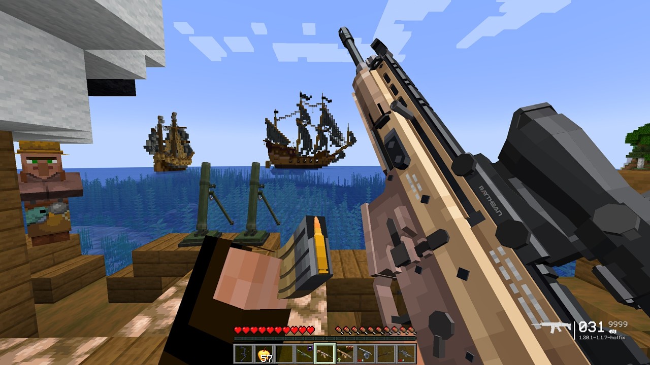 Fisherman Villager Begged Me to Destroy the Pirate Pillager Ship With Military Weapons! 🔥🚢