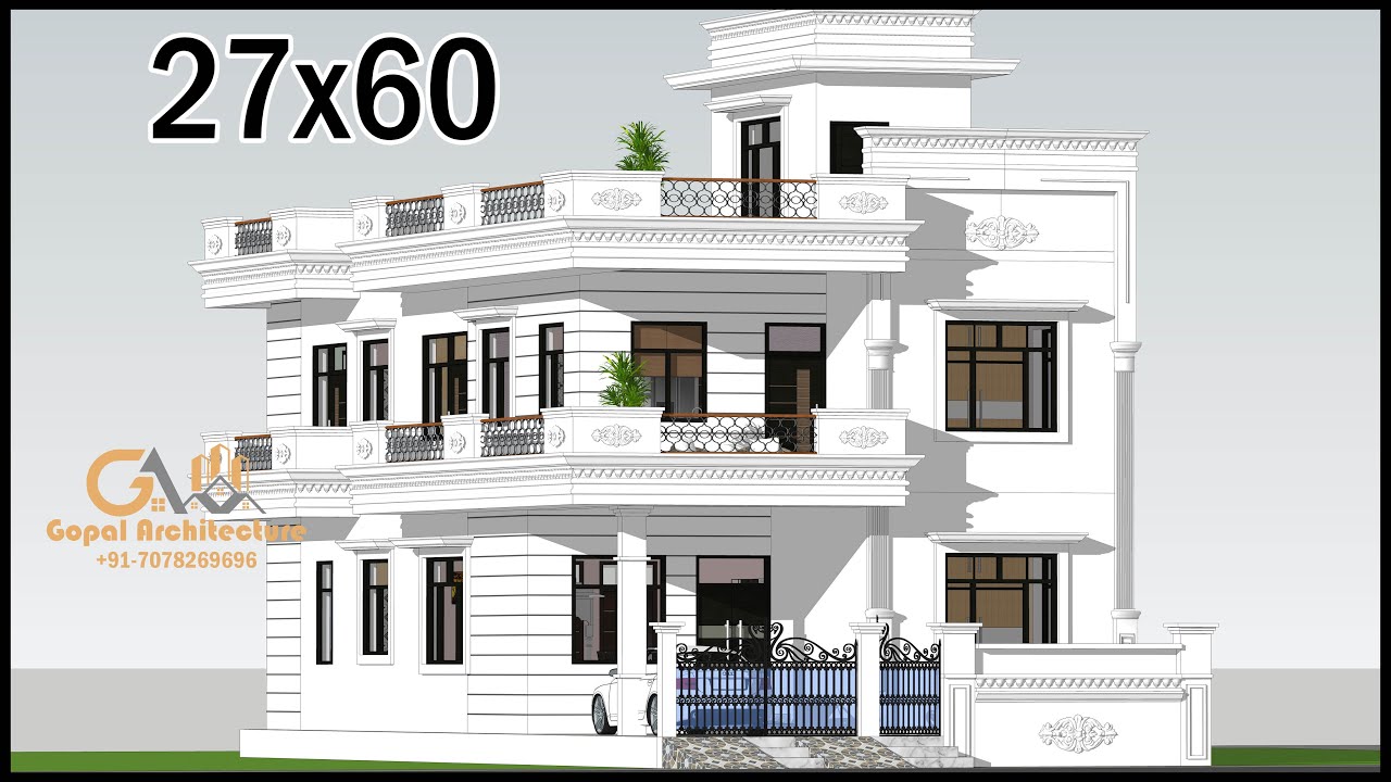27*60 3D House Design With Vastu, North Facing House Design, Gopal Architecture
