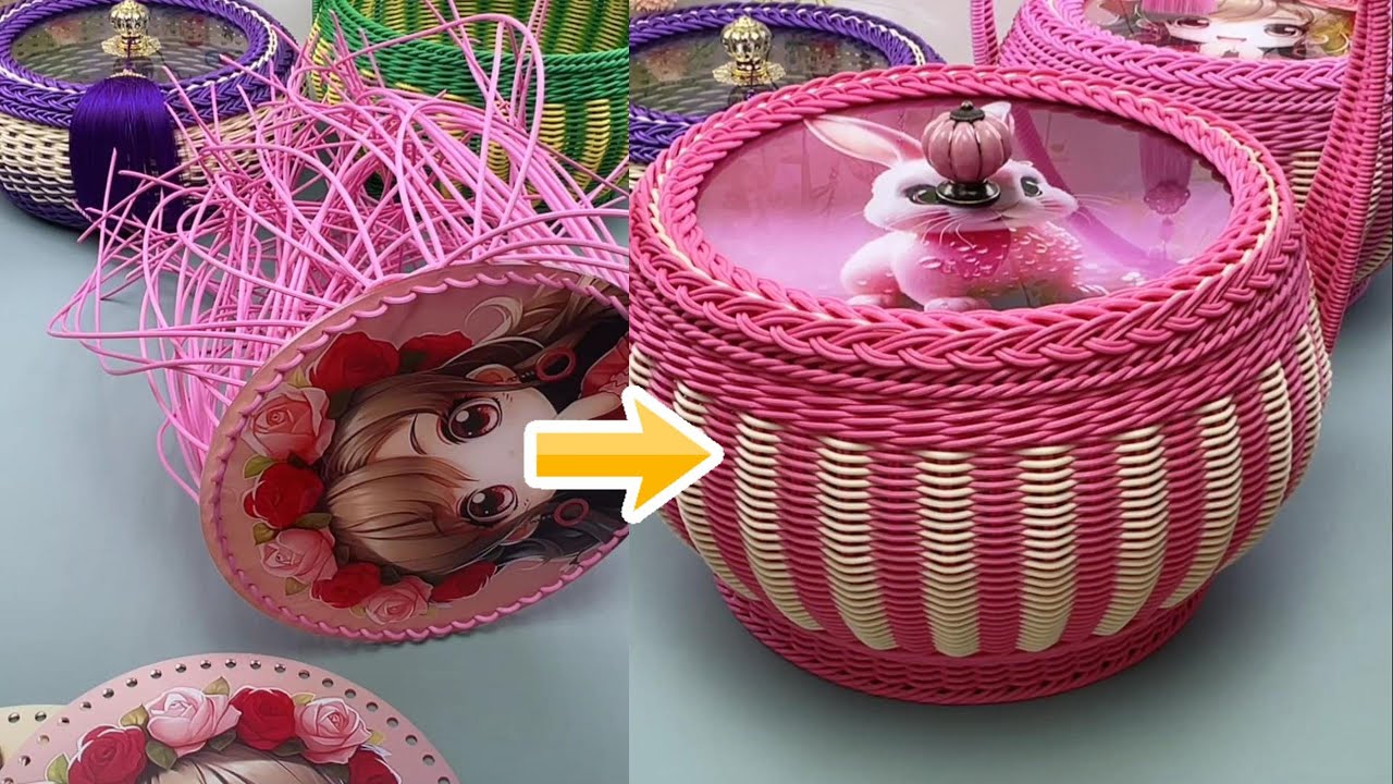 Create a Modern Storage Basket with PE Rattan & Acrylic Base  #diy #handmade #craft