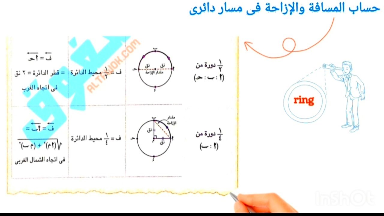 شرح المسافة والإزاحة فى مسار دائرى وازاى تحل عليهم علوم الصف الثالث الإعدادي