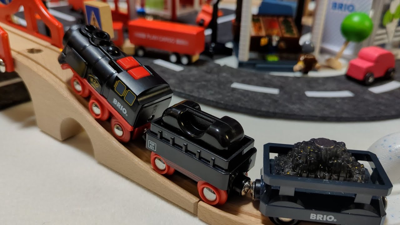 BRIO Wooden Railway.Winter night.Steaming Train Snow plow train and Transport Helicopter.