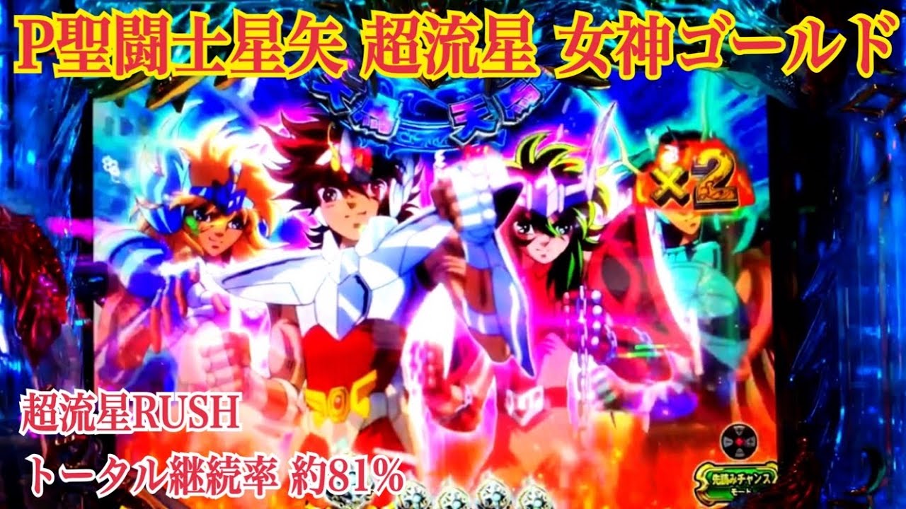 【P聖闘士星矢 超流星 女神ゴールドver.1500】心のコスモを燃やせ！天馬流星予告〜超流星RUSH トータル継続率 約81%