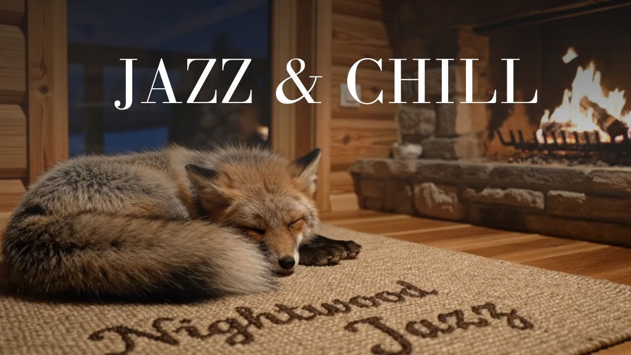 Cozy Fireplace Night with Soft Jazz | Sleeping Red Fox ASMR
