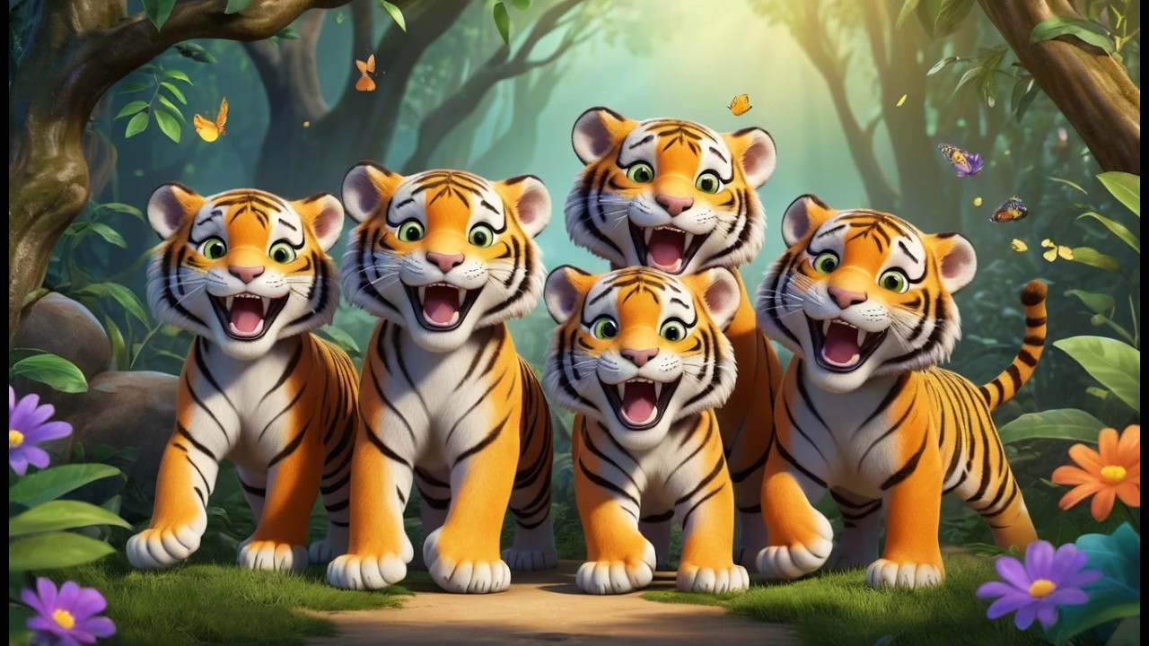 Fünf kleine Tiger brüllen laut | Wildes Tierlied & Mutmach-Song