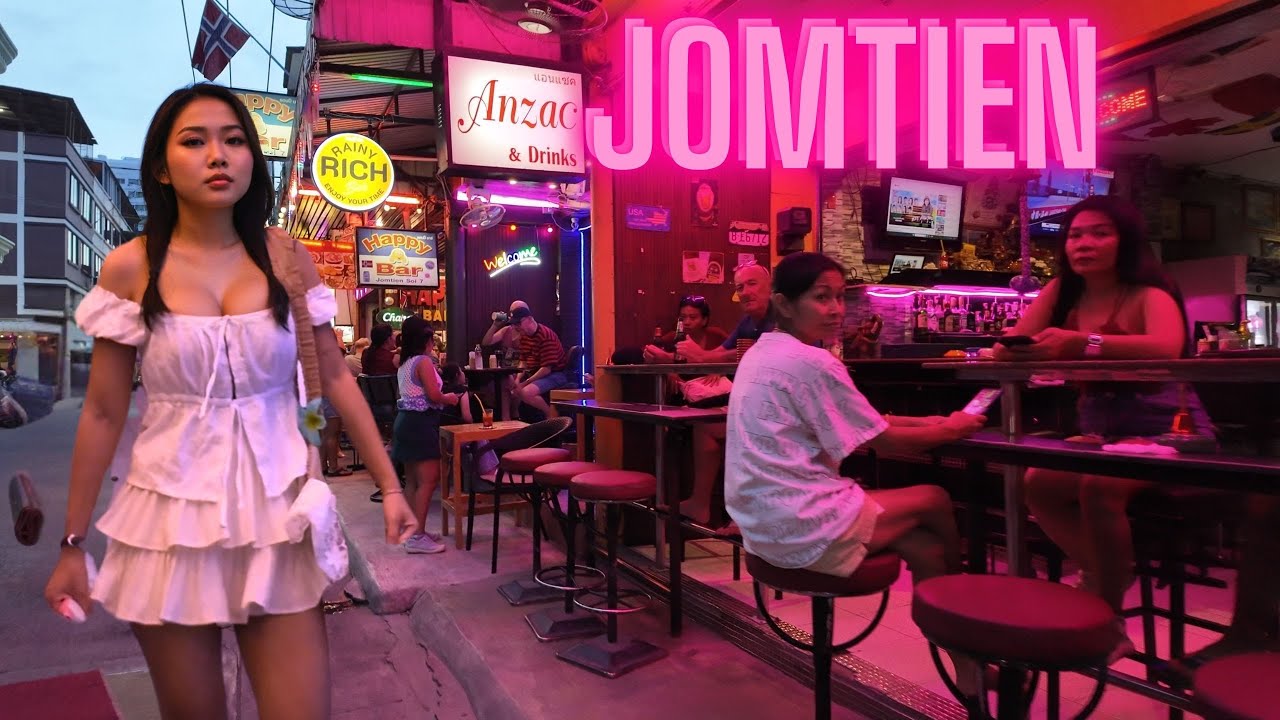 [4K] Evening Walk in Jomtien Beach, Pattaya - Jomtien Nightlife, Beach Road, and Vibrant Atmosphere