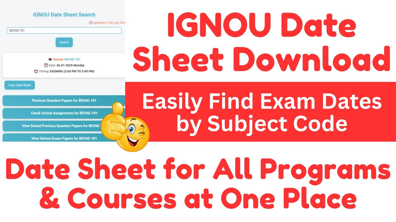 IGNOU Date Sheet Download: Easily Find Exam Dates by&nbsp;Subject&nbsp;Code