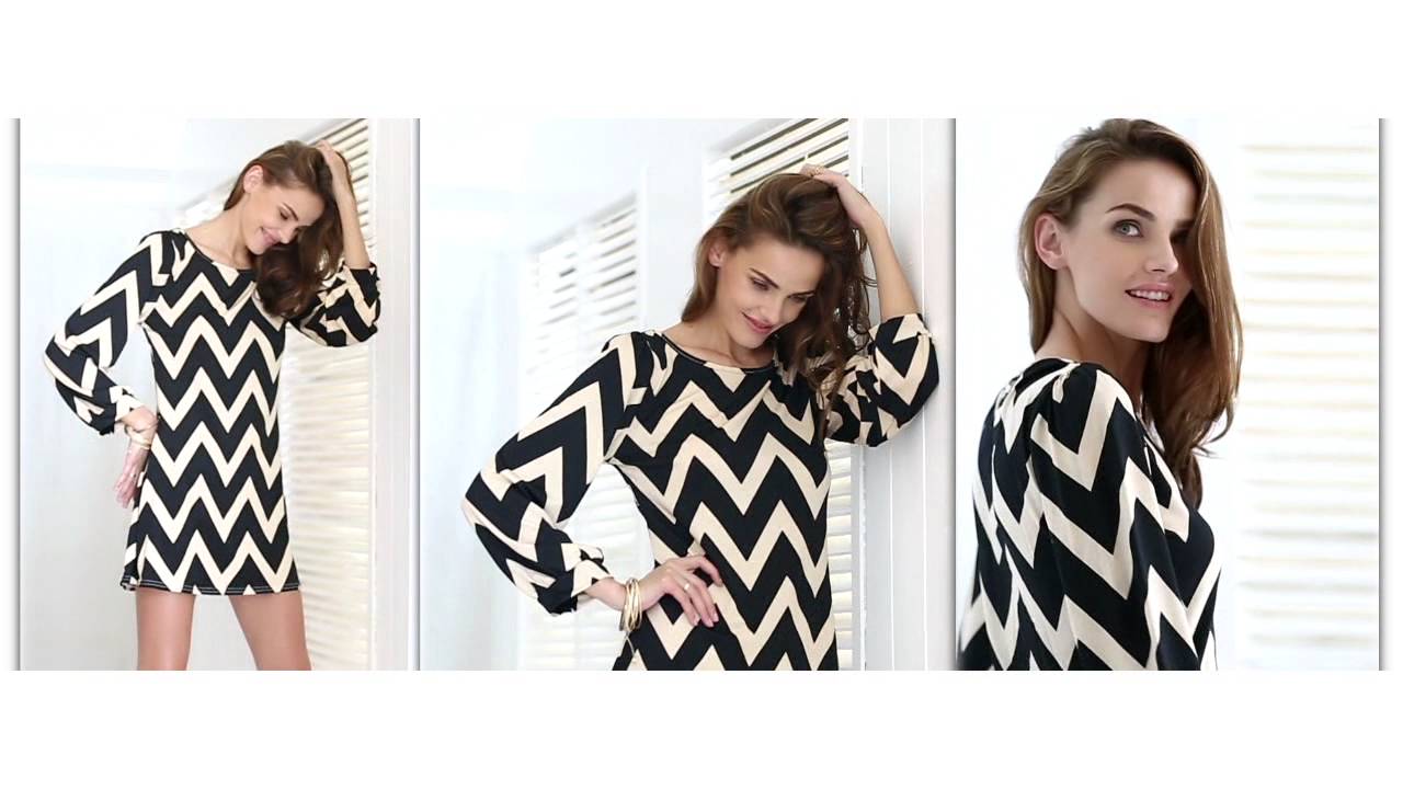 Sammydress.com-Trendy Zigzag Printed Color Block Dress For Women