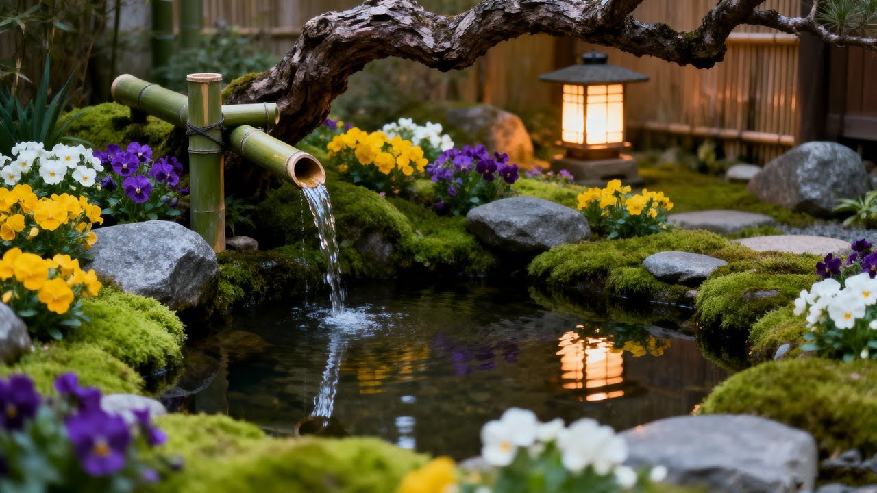 Natural Bamboo Water Sound + Peaceful Music 🌿 Deep Relaxation & Stress Relief