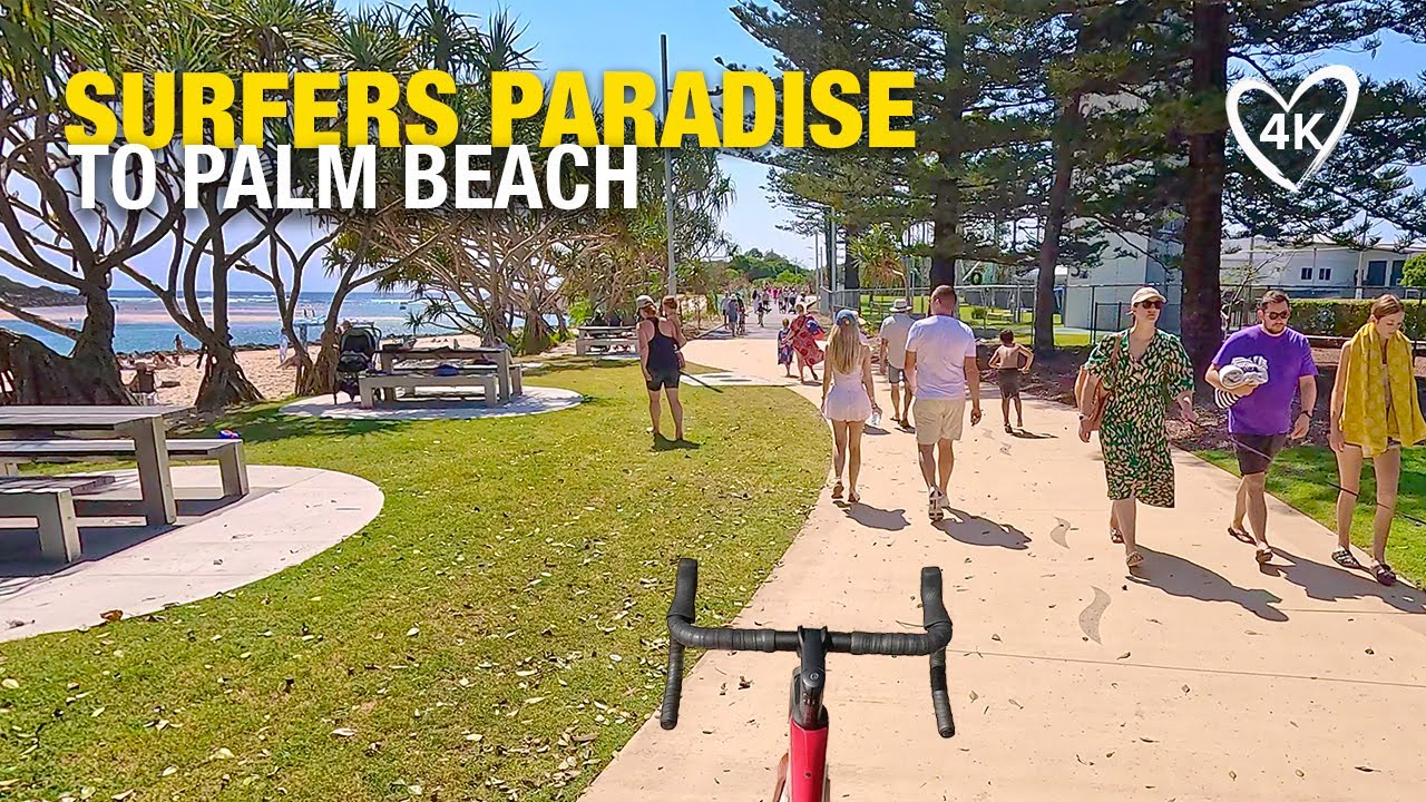 20km Surfers Paradise Bike Ride to Palm Beach Gold Coast Australia - School Holidays - 4K Bike Ride
