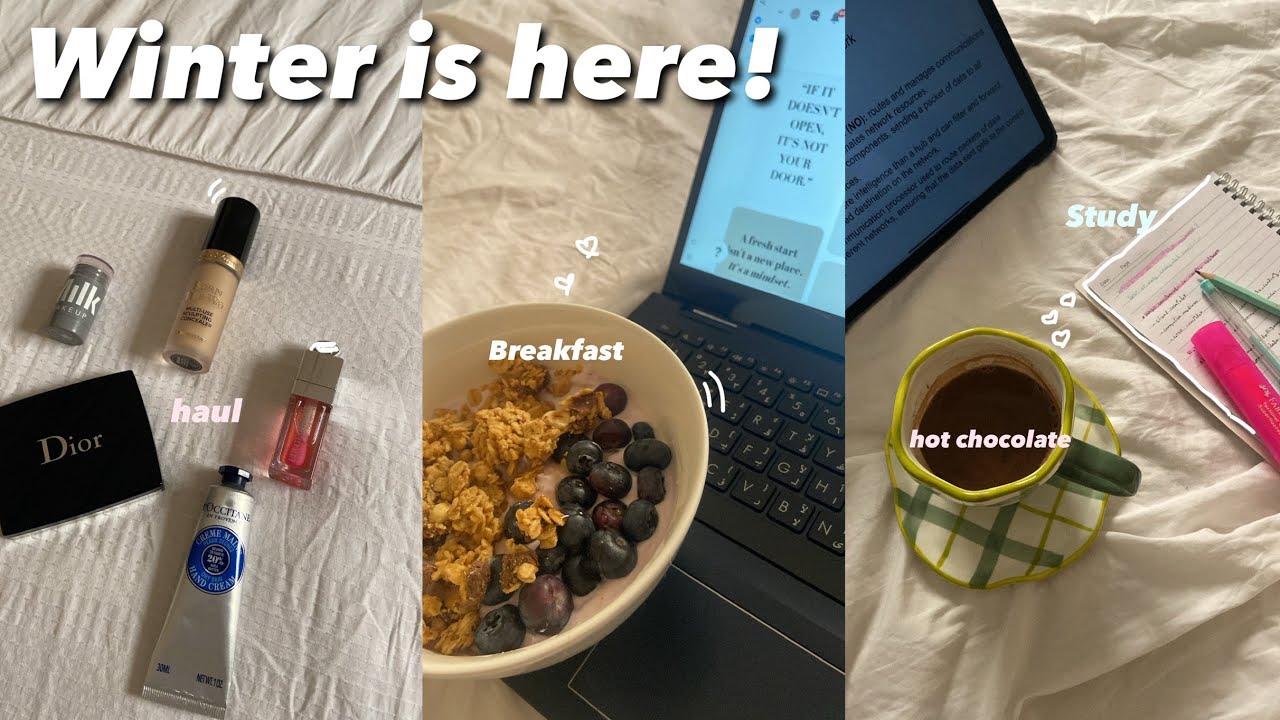 فلوق الشتاء ❄️ ✨، winter vibe ,hot chocolate☕️, haul , study