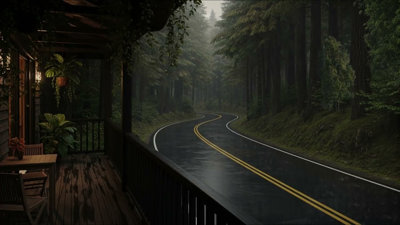 ASMR Rain in Front of a Cozy Forest Cabin 4k-#雨音 #rainfall #raining 