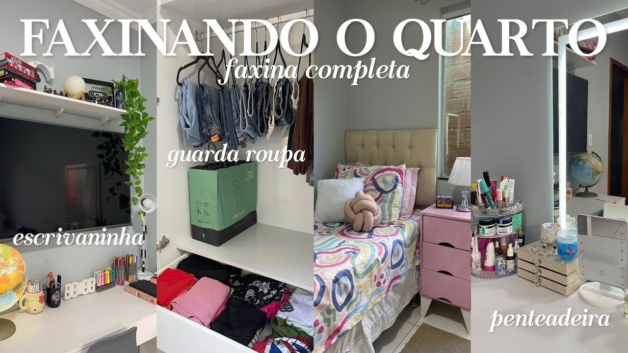 faxinando o quarto 🎀 faxina completa | penteadeira, guarda roupa, escrivaninha 