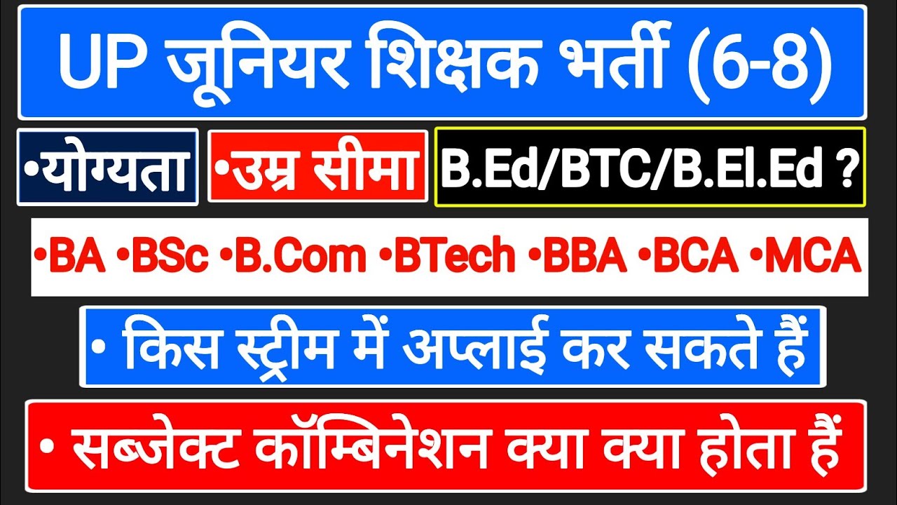 up junior teacher eligibility |subject combination |stream option|age limit|exam pattern|syllabus