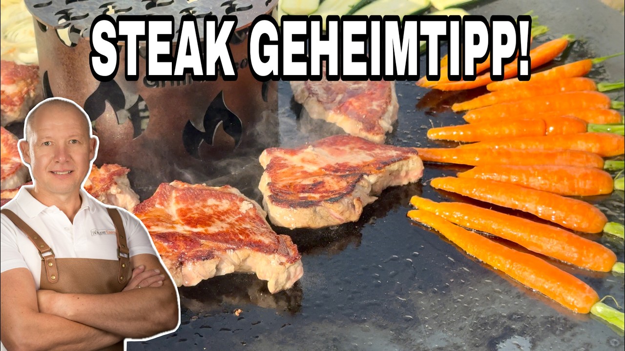 GEHEIMTIPP f&uuml;r saftiges Schweinenackensteak von der Feuerplatte!