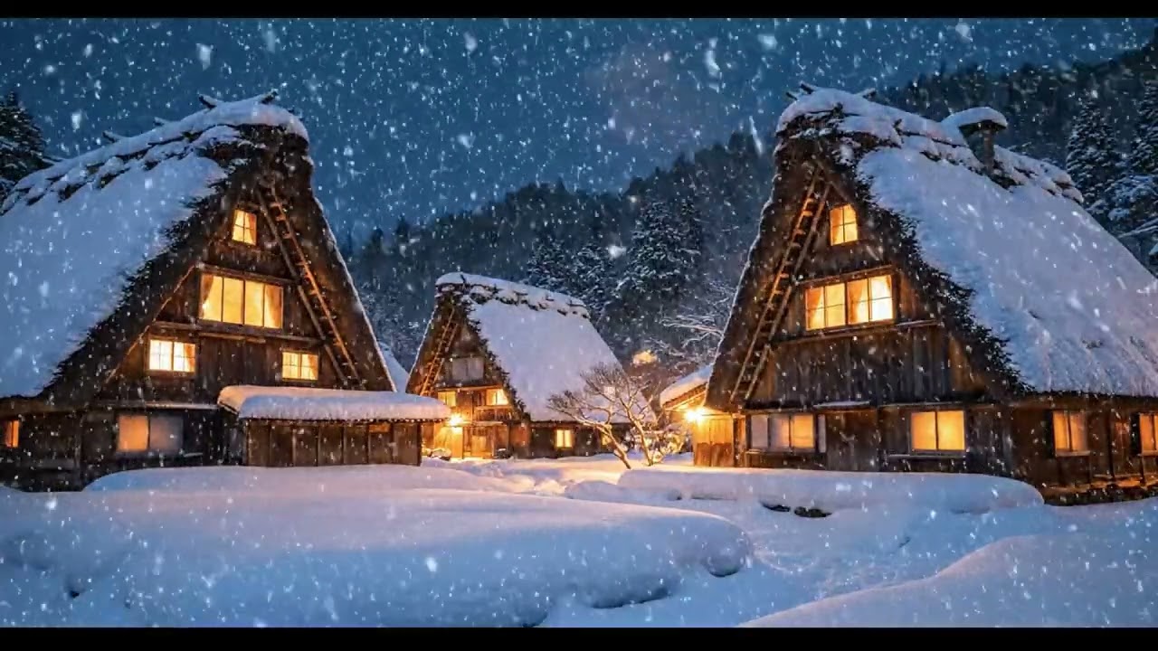 Magical Snowy Night in Shirakawa-go Village | Peaceful Piano Music for Deep Sleep