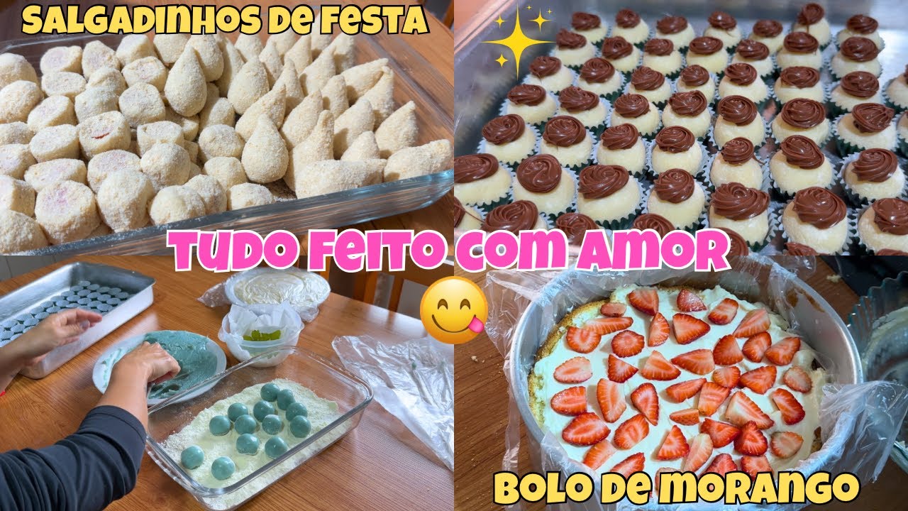 COLOQUEI A MÃO NA MASSA 😋 SALGADINHOS + DOCES + BOLO DE MORANGO 