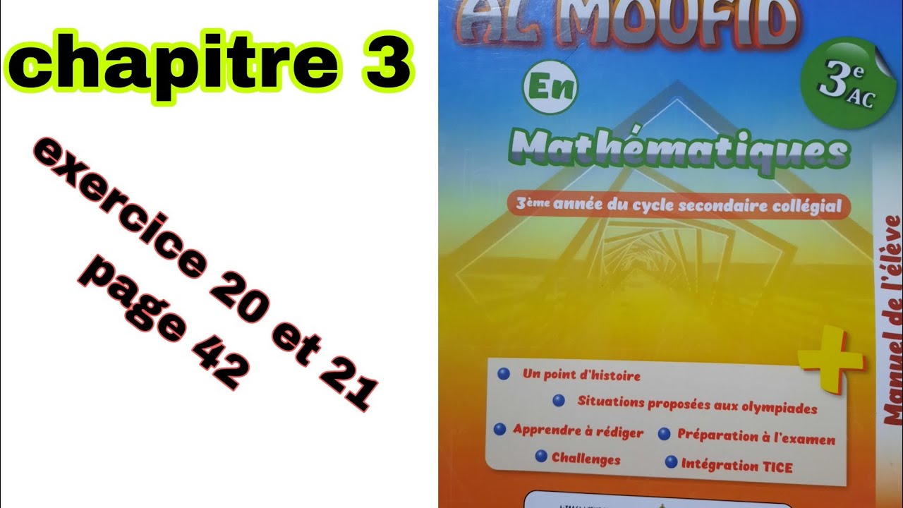 racines carrés ex 20 et 21 page 42 3ème année collège al moufid en mathématiques