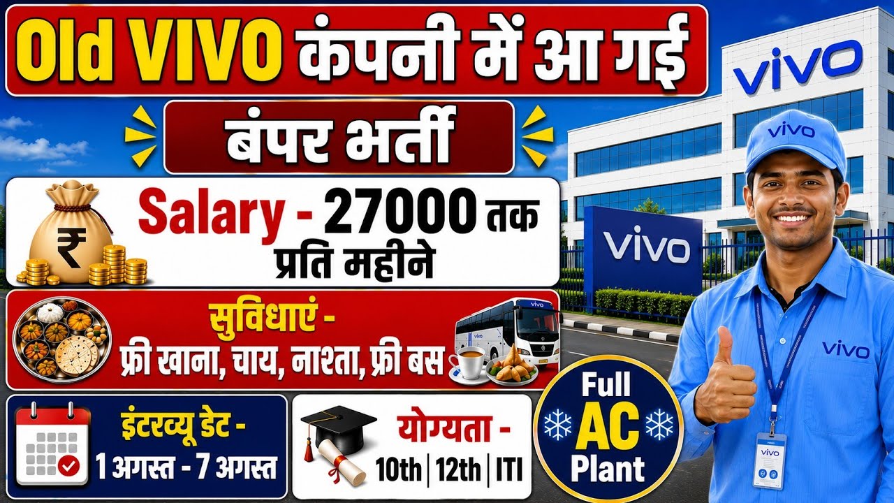 Old VIVO कंपनी में निकली बंपर भर्ती | Noida Job Vacancy today | 10th 12th ITI Jobs | Free Job