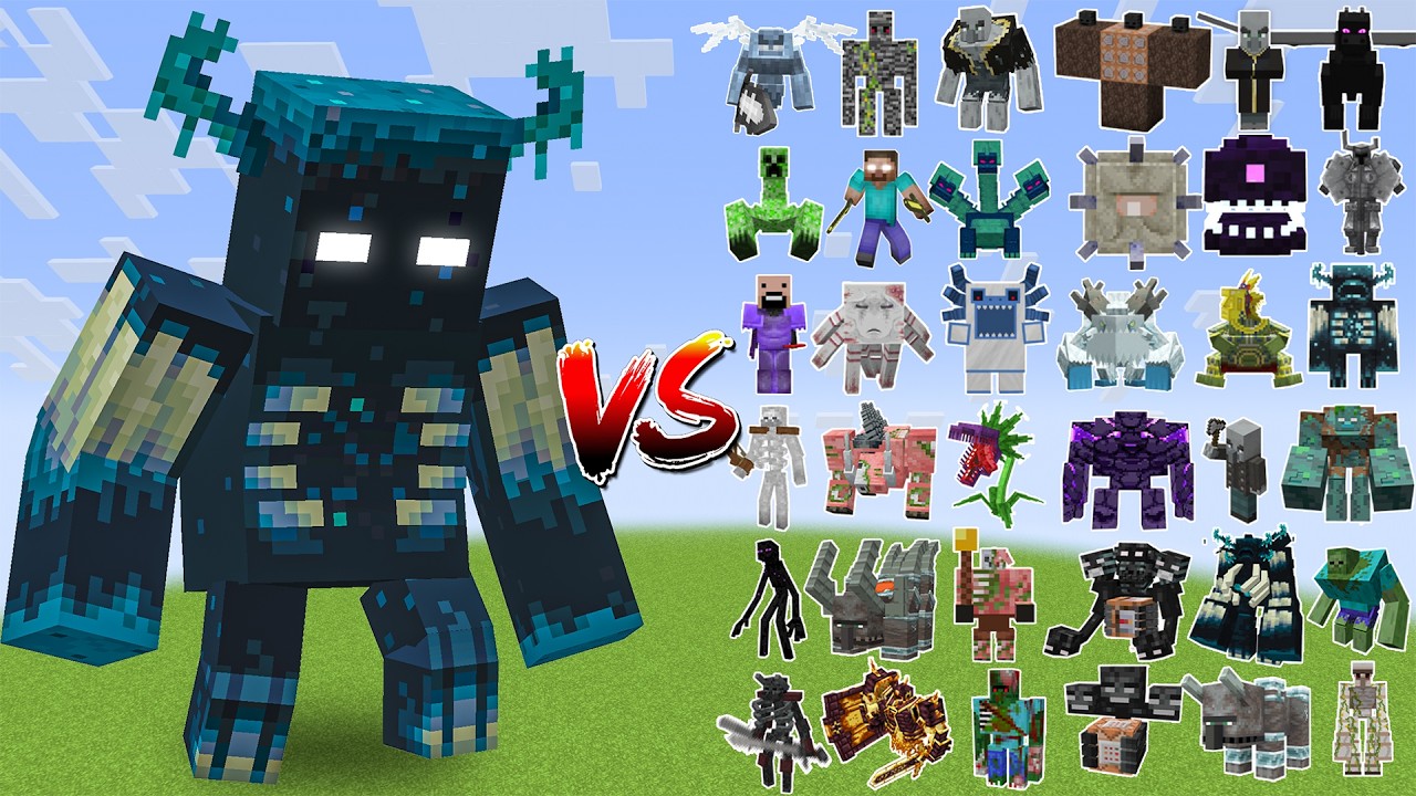 Warden Herobrine VS All Zombies And Skeletons And Creepers And Endermans Golems Battle Minecraft