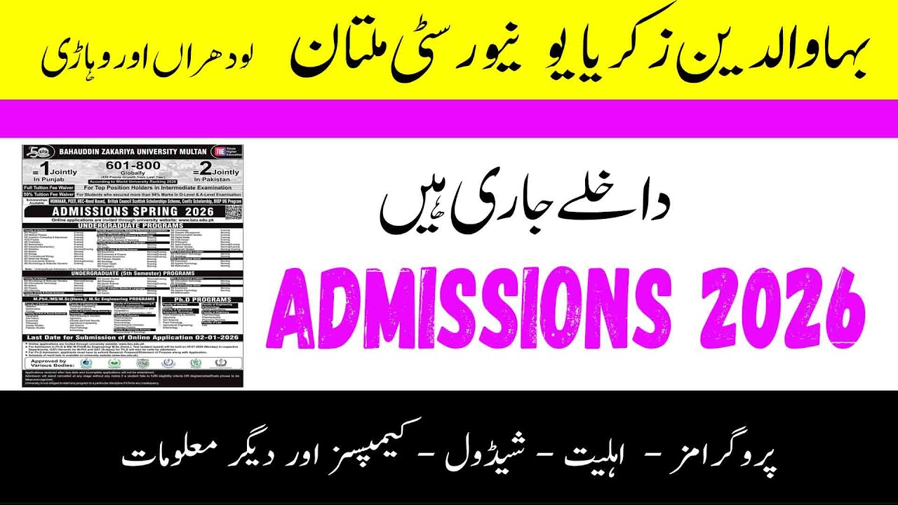 BZU Multan Admissions Spring 2026 | Eligibility, Programs, Fee Structure & Last Date to Apply