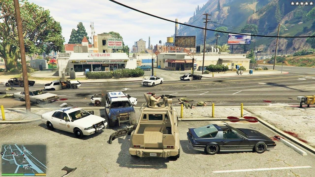 GTA 5 - Franklin, Michael and Trevor's Five Star Escape From PALETO BAY SHERIFF'S OFFICE # 89