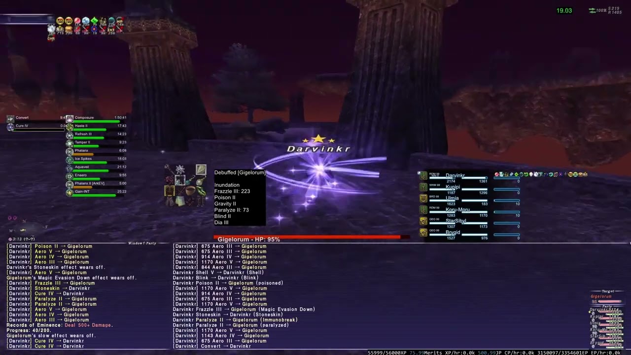 FFXI Odyssey Sheol Gaol T2 Gigelorum V25 RP (Schere Earring) RDM SOLO