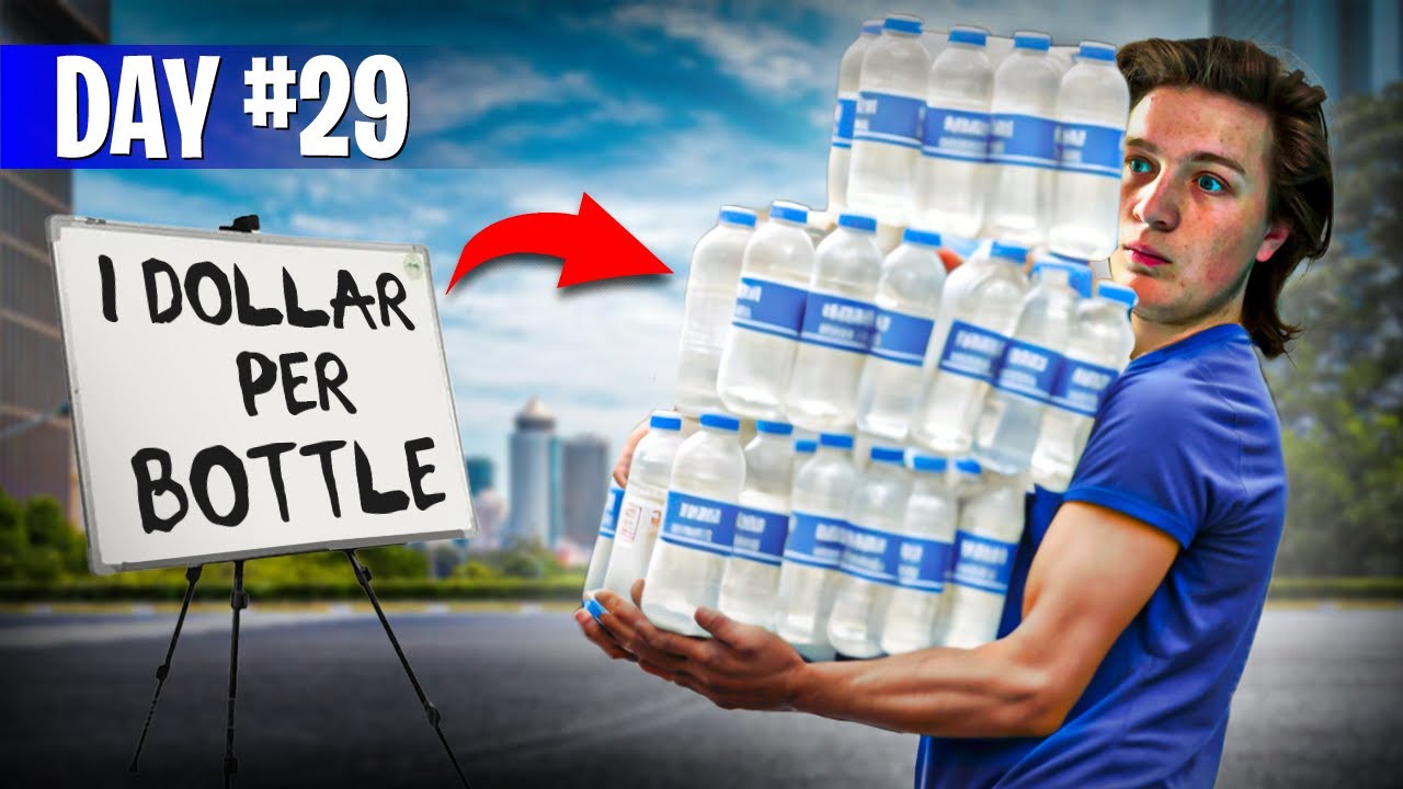 How much I made selling WATER BOTTLES on the streets?  (365 Days Survival Challenge)