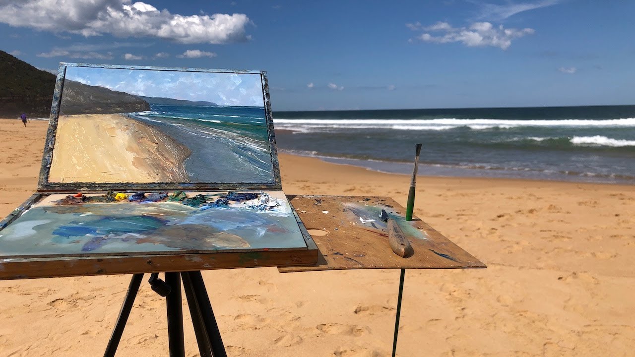 Plein Air Oil Painting -  Tallow Beach At Midday