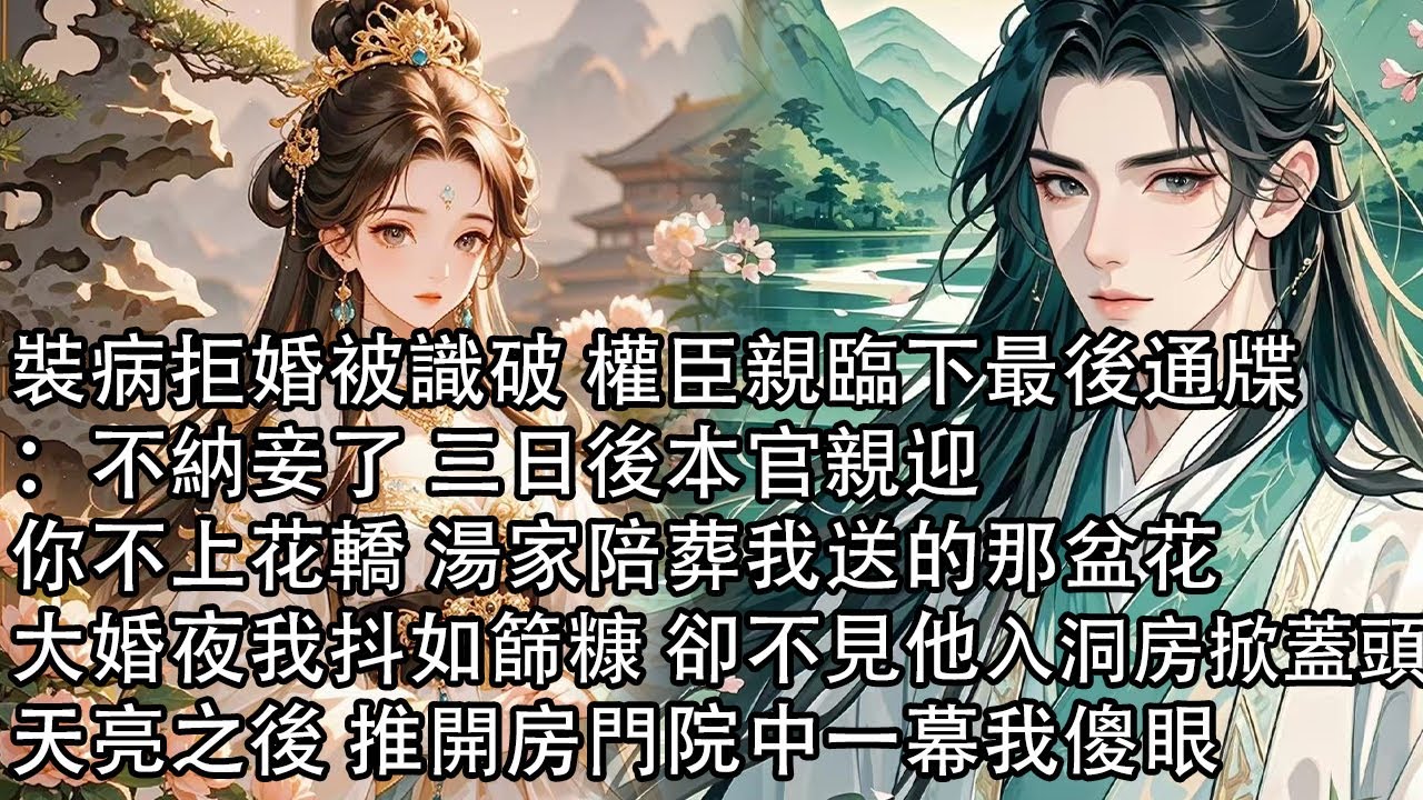【一口氣看完】裝病拒婚被識破 權臣親臨下最後通牒：不納妾了 三日後本官親迎，你不上花轎 湯家陪葬我送的那盆花，大婚夜我抖如篩糠 卻不見他入洞房掀蓋頭，天亮之後 推開房門院中一幕我傻眼