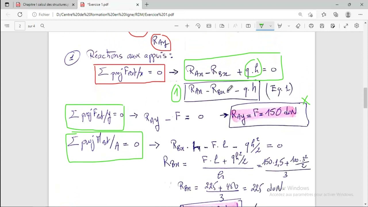 Exemple de calcul des réactions aux appuis