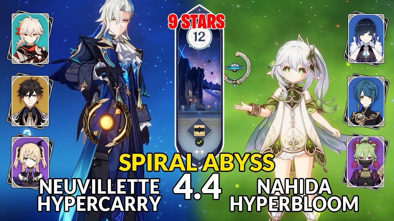 New 4.4 Spiral Abyss│Neuvillette Hypercarry & Nahida Hyperboom | Floor 12 - 9 Stars | Genshin Impact