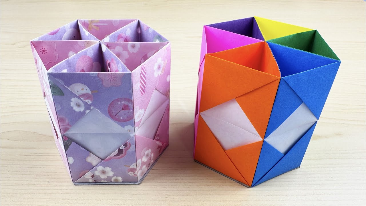 【折り紙】簡単なペン立て🖊How to make pen holder#笔筒#ボックス#箱#物入れ#box#盒子#ペンホルダー#연필꽂이#折り方#おりがみ#easy#origami#종이#纸#diy