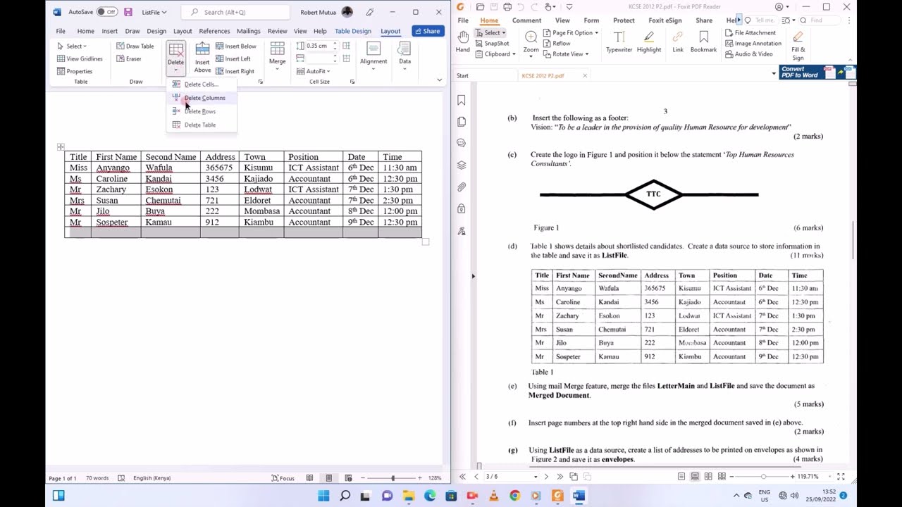 Ms Word Processing Practical Exam Episode 8 | KCSE 2012 | Mail Merging