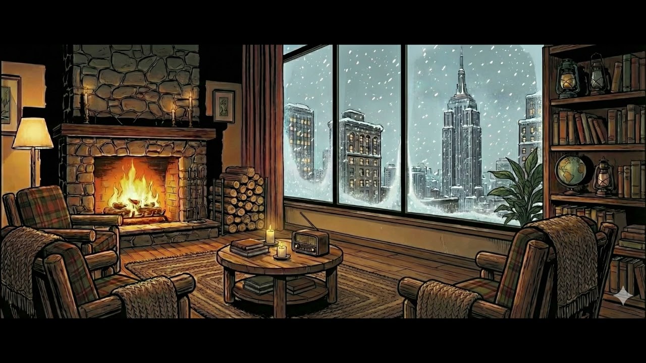 Cozy Winter Day in Manhattan: Fireplace Melodies
