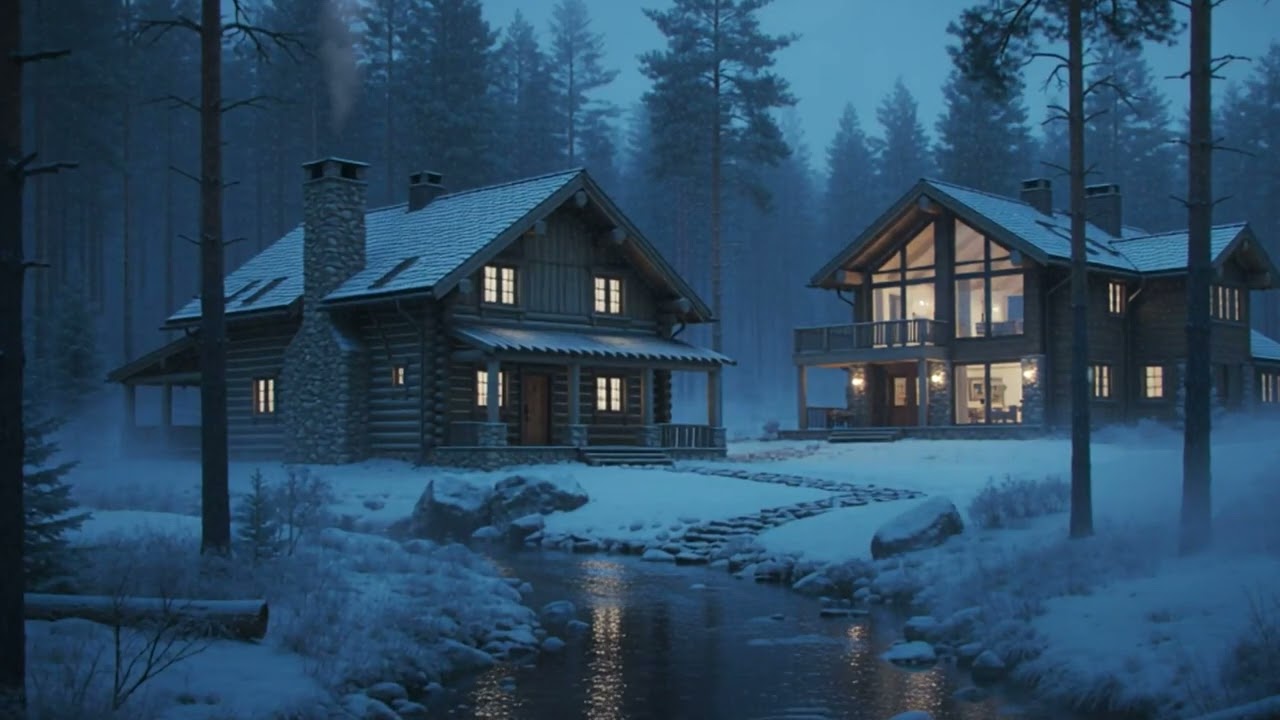 Deep Winter Forest Cabin at Night | Peaceful Ambience for Sleep & Relaxation| Quiet Night in a Snowy