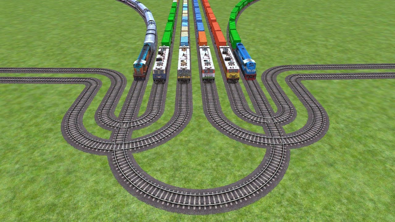 SIX RAILS PASSING BY U-U CROSSING AT CURVED BRANCHED FORKED TRACKS || BEAMNG TRAIN ||#railway 