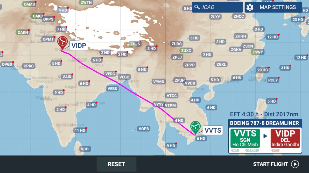 Air India B787-8 Dreamliner.                               Ho Chi Minh City (SGN) to New Delhi (DEL)