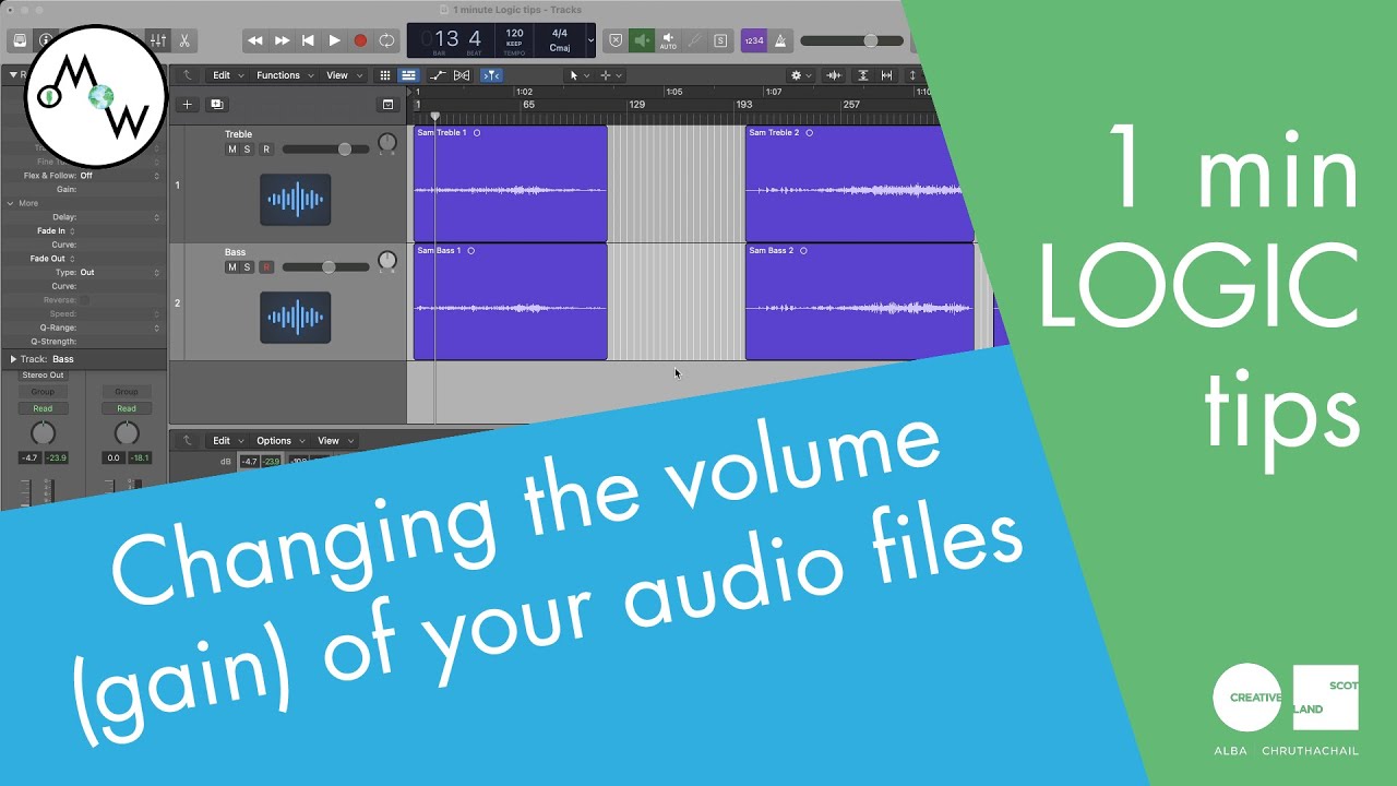How to change the volume (gain) of a single audio file - 1 minute LOGIC tips