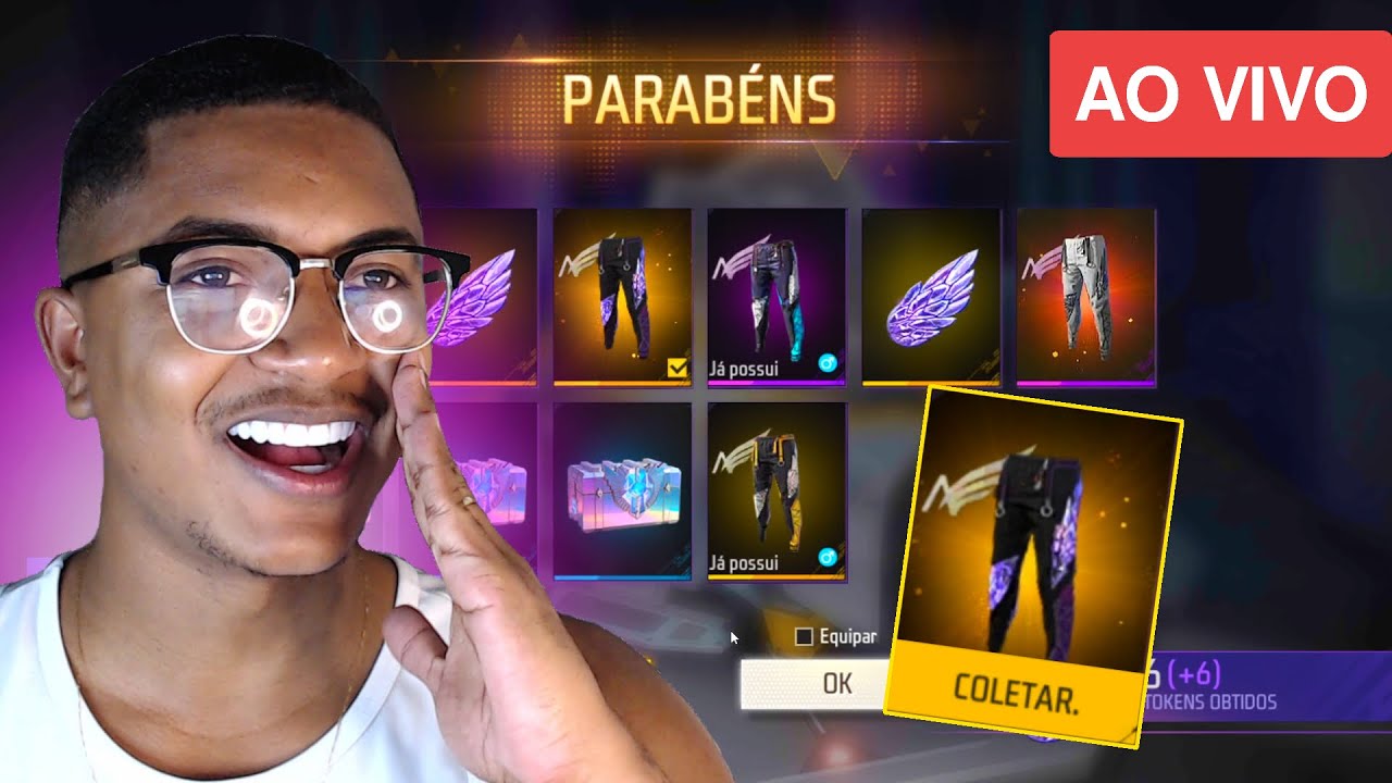 PEGANDO AS CAL&Ccedil;AS ANGELICAIS NO FREE FIRE 💜💙 RAVEN FF - FREE FIRE AO VIVO