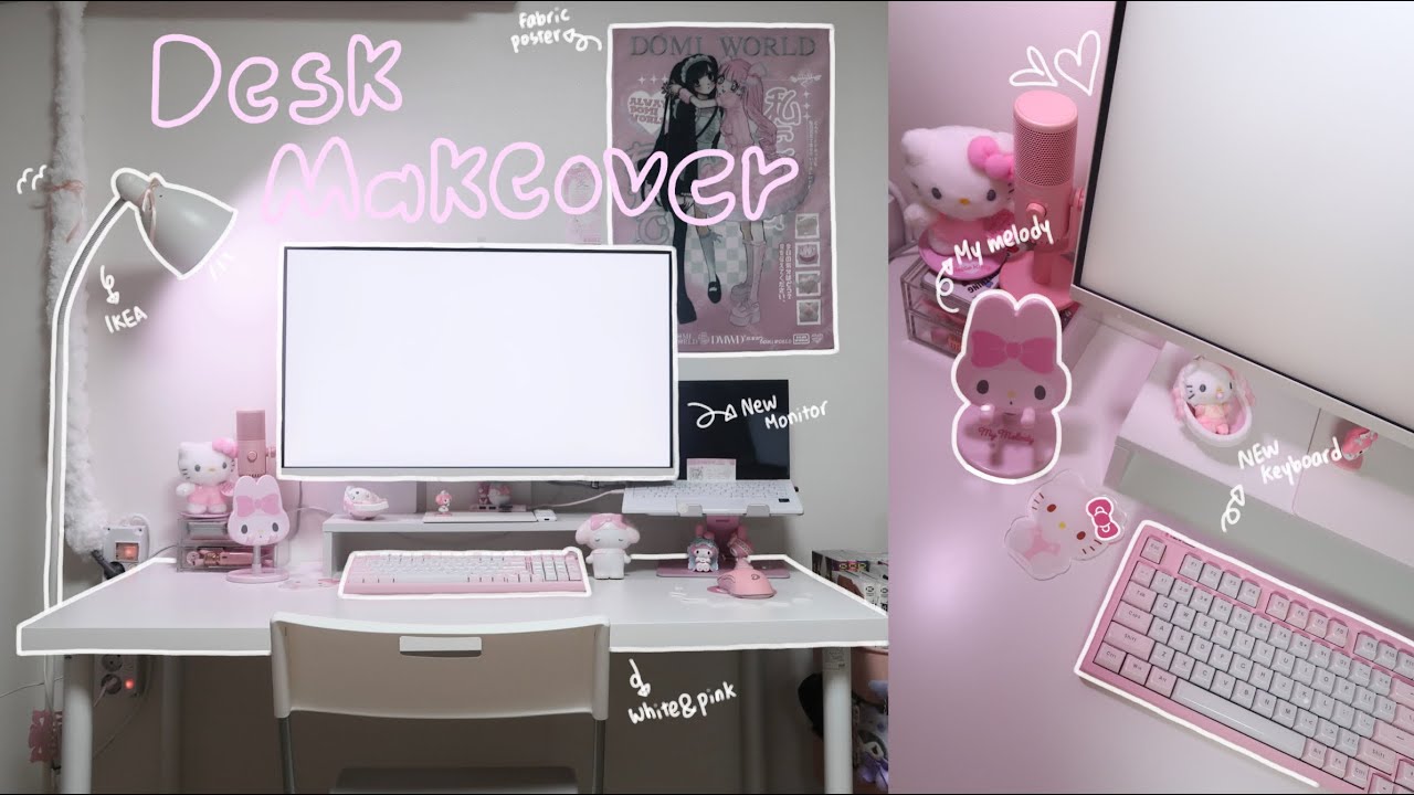 PINTEREST desk makeover ₊˚✩彡/New monitor, Ikea, Sanrio unboxing🍬